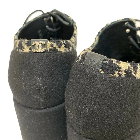 CHANEL - Black Beige Tweeds Chemical Fiber Women's Shoes 431-062725 - Picture 5 of 8